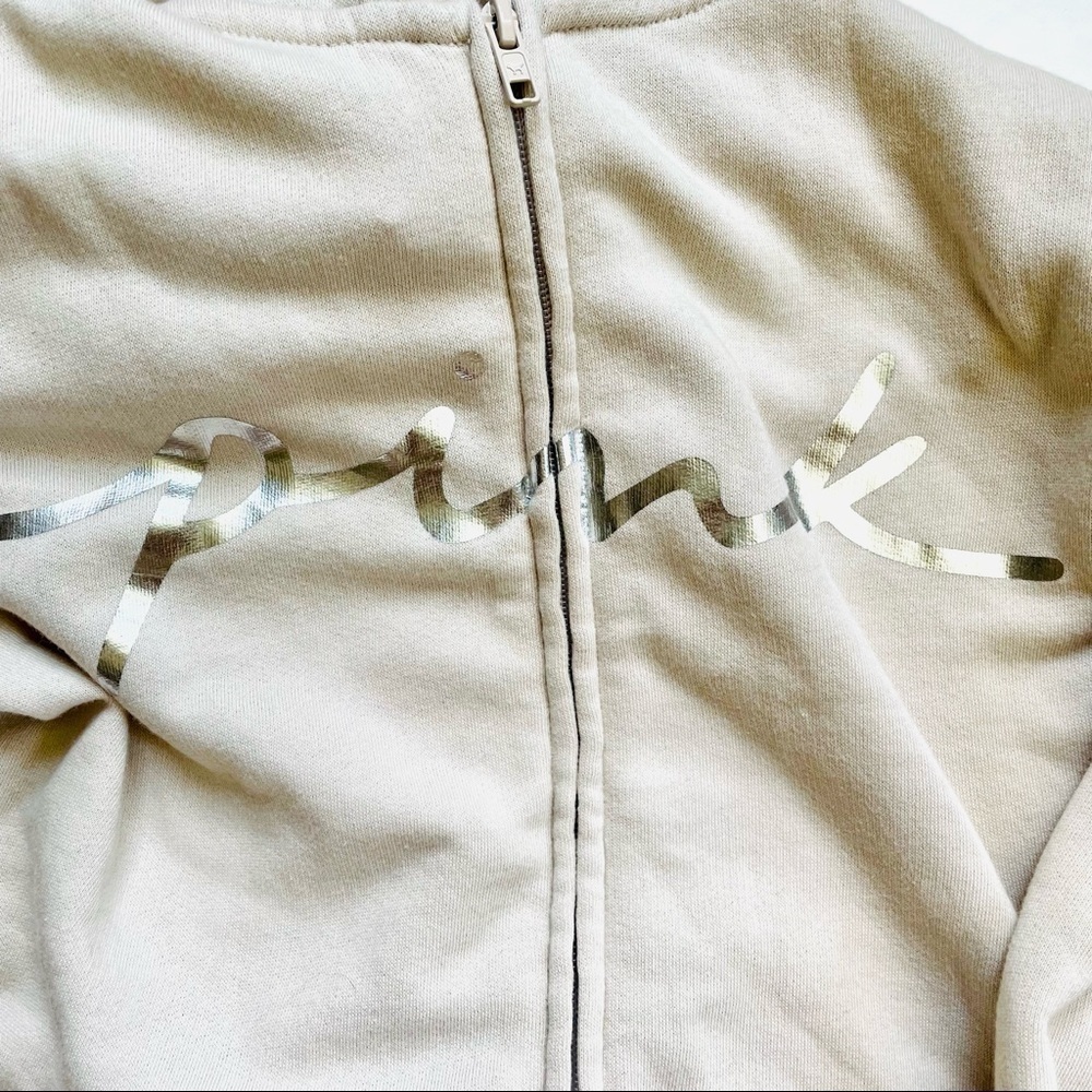 Victoria’s Secret PINK NWT Everyday Lounge Full Zip Vanilla Bean Silver Foil XS - Picture 4 of 9